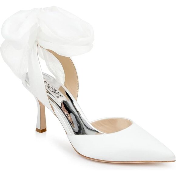 Badgley Mischka Blaze Satin Ankle-Wrap Halter Pumps - Picture 1 of 2